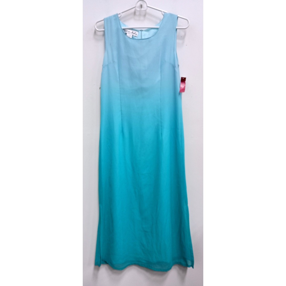 VTG 90s Victoria Holley Maxi Dress Womens 4 Aqua Sleeveless Evening Chiffon NWT